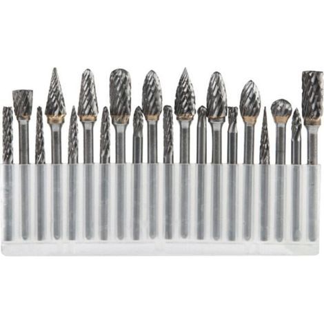 Lot de 20 points de meulage rotatifs en carbure de tungstène pour le perçage et le polissage des métaux - 3 x 3 + 3 x 6 points de meulage en acier au tungstène. (1/3)