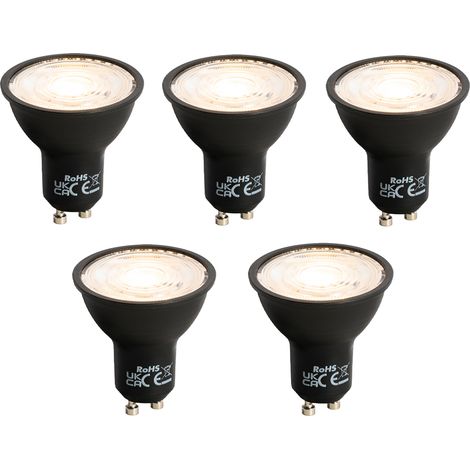 Set of 5 GU10 LED Bulbs Black 7W 610lm 3000K