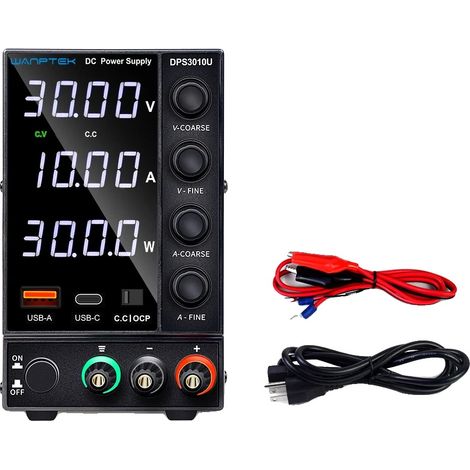 Alimentation électrique DC, sortie réglable, compatible pour usage en laboratoire, DPS 30V 10A (1/2)