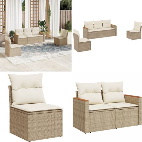 5-tlg. Garten-Sofagarnitur mit Kissen Beige Poly Rattan - Gartensortiment - Gartenmöbelset - Lounge Set - Rattan Gartenmöbel - Polyrattan Gartenmöbel - Home & Living (1/5)