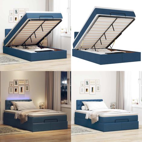 Ottomane Bett mit Matratze & LEDs Blau 120x190 cm Stoff - LED Beleuchtung - Matratze mit Taschenfedern (1/5)