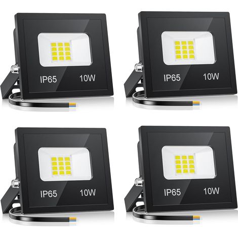 4 Pack 10W Projecteur Exterieur LED, 1000LM 6500 K Blanc Froid Super Lumineux Spot LED Extérieur, Étanche IP66 Eclairage Exterieur pour Jardin, Escaliers, Garage, Couloir, Jardin
