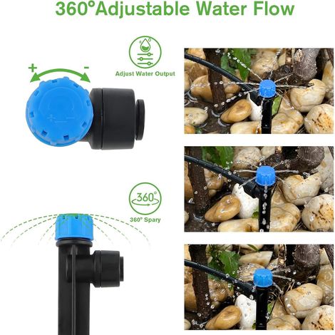 Kalolary Goutteurs d'eau D'irrigation, Émetteurs Goutte à Goutte Réglables Irrigation Goutte à Goutte à Micro-débit Système D'arrosage à 360 Degrés pour Tube 4mm/7mm (8 Trous-50P, Bleu) (1/4)