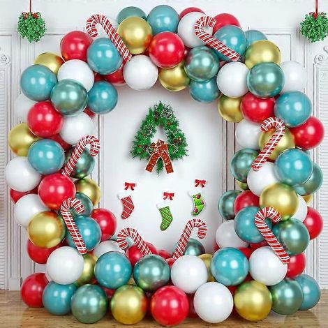 Kit d'arche de ballons de Noël, guirlande de 145 ballons, décorations de Noël blanches et vertes, ballons en forme de canne à sucre pour l'intérieur (1/5)