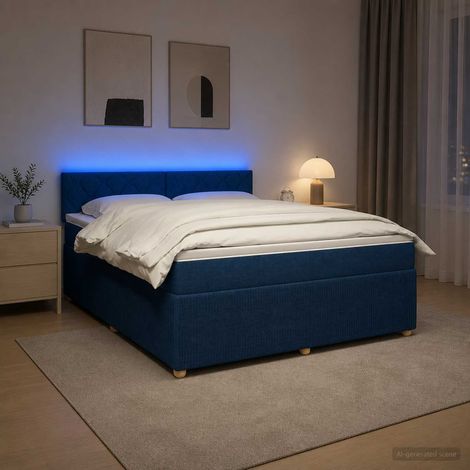 vidaXL Cama box spring con colchón con cabecera Azul 160 x 200 cm Tela (1/5)