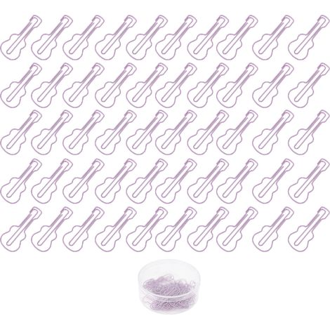 50Pcs Purple Guitar Shaped Office Paper Clips Portable Decorative Guitar Shape Paperclip Clamp (1/5)