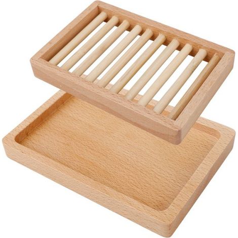 Porte-Savon - Bois Naturel - Pour Salle De Bain - Drainage Intégré - 14 x 10 x 2,5 cm - 1 Pièce (1/5)