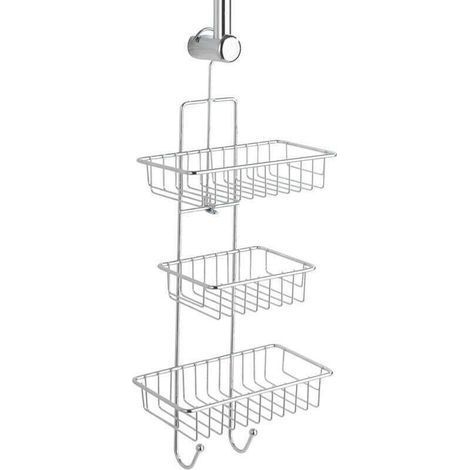 pair Caddie de douche Milano 3 étagères chrome 25 x 62 cm avec 3 paniers de douche et 2 crochets accessoire de douche pratique en métal pour rangement de douche et organisateur salle de bain (1/4)