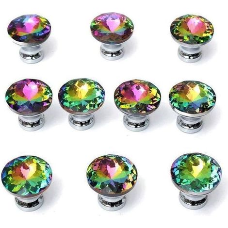 Lot de 10 Poignées Bouton en Verre Cristal Diamant pour Placard Tiroir porte,30mm(Lot de 10) (Multicolore) (1/5)