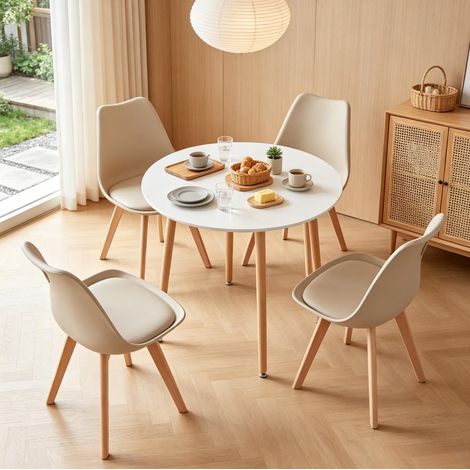 Conjunto elegante de mesa redonda y 4 sillas para comer y conversar (1/5)