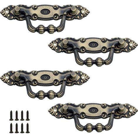 4 Pcs Poignee Tiroir Ancienne Zinc Poignée de Tiroir en Bronze Bronze Poignée Meuble Vintage Décoration Poignée de Porte Rétro Avec Vis pour Porte de Meuble Armoire Tiroir (1/5)