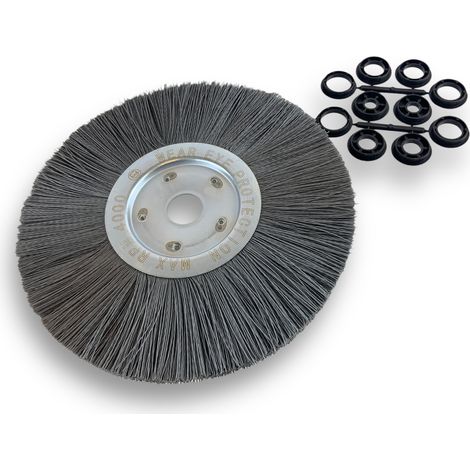 Brosse circulaire NYLON Abrasif Ø 300 mm Epaisseur 1 rang Carbure de silicium Grain 240 Alésage 32 mm + réducteur bague 25/22/20/16/12 mm Touret meuleuse ponceuse Kibros 211301KR240 (1/5)