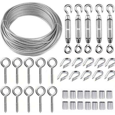 Kit de cable de acero inoxidable de 50 m/2 mm con tensor de alambre M5 de alta resistencia, kit de rollo de alambre para cercas, kit de barandilla de cable, tensores de alambre para plantas trepadoras