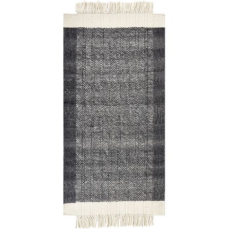 Tappeto in lana bianco sporco nero 80 x 150 cm fatto a mano con nappe Atlanti