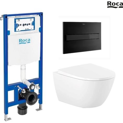 Pack WC Bastidor empotrado ROCA Duplo One cisterna y pulsador PL7 negro mate con inodoro suspendido ROCA Ona 53 cm (1/4)