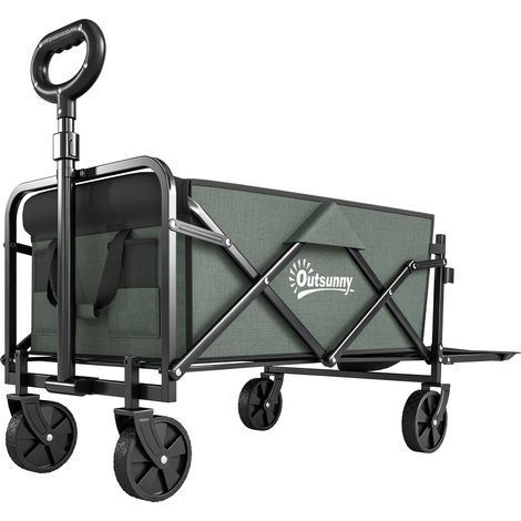 Chariot pliable transport vert 76x48x92 cm, caddie à roulettes avec poignée télescopique, hayon arrière pour courses et jardin (1/5)