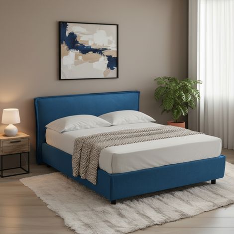 Cama Francesa Bronte, Desenfundable, con Almacenaje, Hecha en Italia, Tamaño Colchón 120x190 cm, azul (1/5)