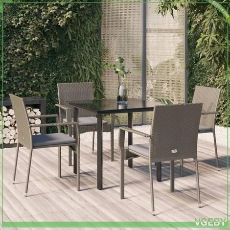 Ensemble de salle à manger de jardin - FAFEICY - 3185126 - 4 places - Résine tressée résistante - Table verre trempé (1/5)