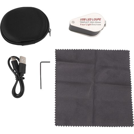 Ensemble de loupes de bijoutier, Loupe 20X Portable pliable et Rechargeable 4 Sources de lumière 13 lumières LED lentille en verre optique argent