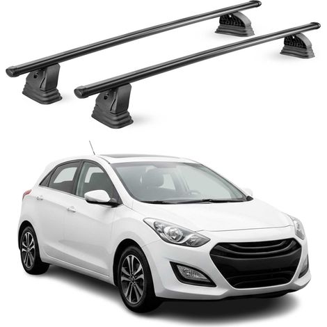 OMAC Barres de toit transversales en acier pour Hyundai i30 II 2012-2016 – TÜV / DIN 75302:2019 – Antivol inclus – Rainure en T (accessoires) – Charge max 75 kg – 2 barres – Noir (1/5)