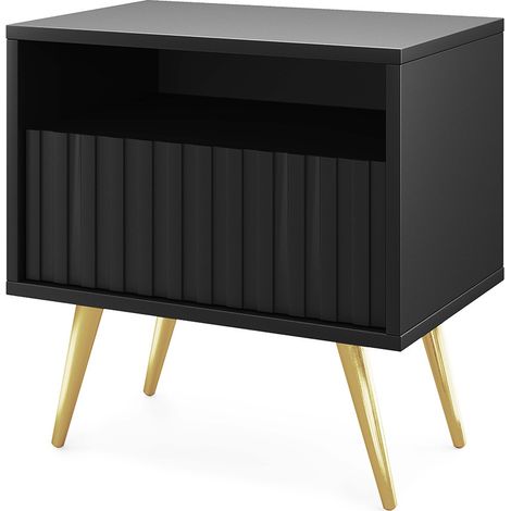 Selsey Bello - Comodino a doghe, nero con gambe oro (1/5)