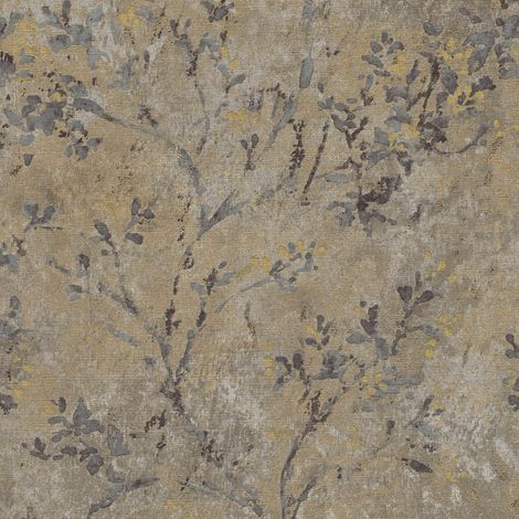 Landhaus Tapete Profhome 396501 heißgeprägte Vliestapete leicht strukturiert mit floralen Ornamenten und metallischen Akzenten braun grau gold 5,33 m2