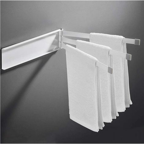 Porte-serviettes mural pivotant d'une seule pièce avec 3 barres en acier inoxydable blanc - pivotant à 180° - pour cuisine, salle de bains, toilettes - 246cm (1/2)