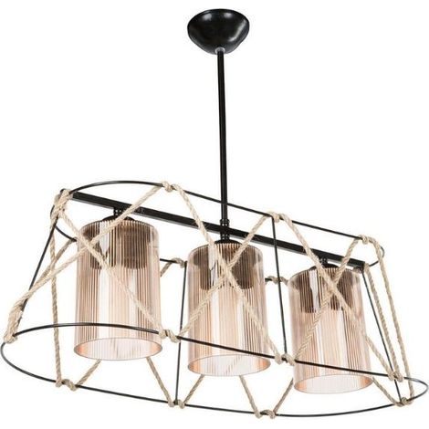 Gezegen ASZ0986 suspension 3 lumières, métal noir et corde (1/3)