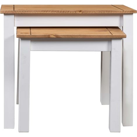 vidaXL Nesting Tables 2 pcs White Solid Pine Wood Panama Range