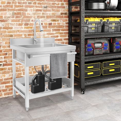 Utility Sink, Stainless Steel Free Standing Sink with Cold and Hot Water Pull-out Faucet, Heavy Duty Laundry Sinks for Workshop, Laundry Room, Garage, Greenhouse, Pet Care 201 (1/5)