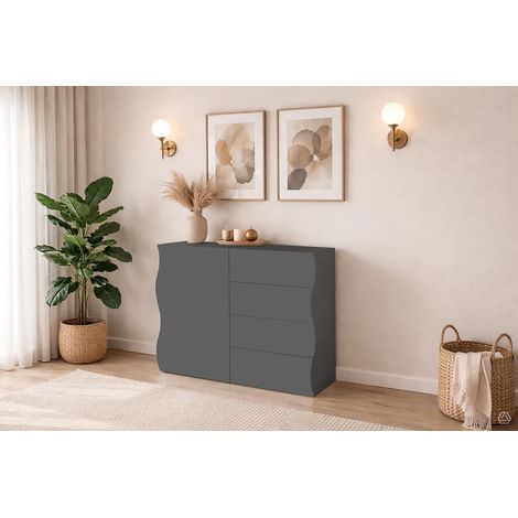 Buffet/bahut moderne 90 cm blanc anthracite mat Onida (1/5)
