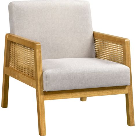 Homevive Sillón de Salón con Reposabrazos Estructura de Madera Sillón Relax de Ratán con Cojines Acolchados Sofá Individual para Salón Dormitorios Sala de Recepción Sala de Lectura (1/5)
