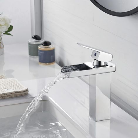 Alovez – Robinet mitigeur lavabo cascade en laiton chromé – Bec large pour écoulement efficace – Connexion G3/8 – Facile à nettoyer (1/3)