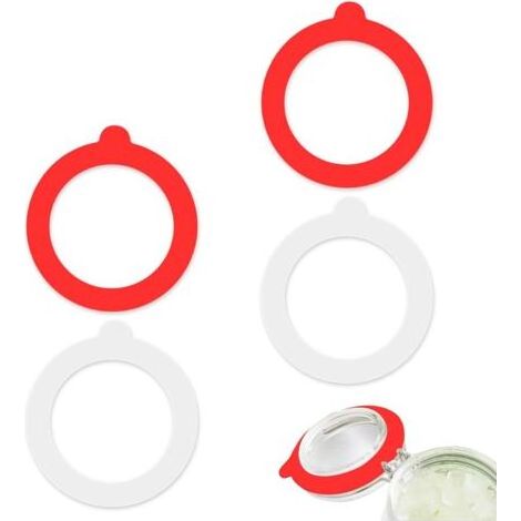 Set mit 4 Dichtungsringen für Einmachgläser, 68 mm, aus Gummi, für Weck-Gläser, Silikon (rot + weiß) (1/5)