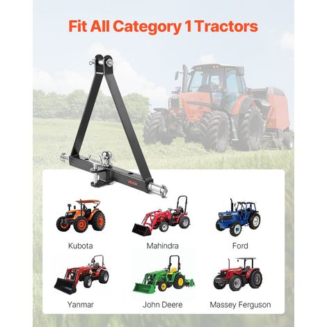 Attelage 3 Points avec Récepteur 5 cm, Fixation Rapide 3 Points, Capacité 2721 kg, Adaptateur Barre de Remorquage Robuste pour Effectuer Travaux Agricoles pour Plupart Tracteurs à Attelage 5 cm (1/5)