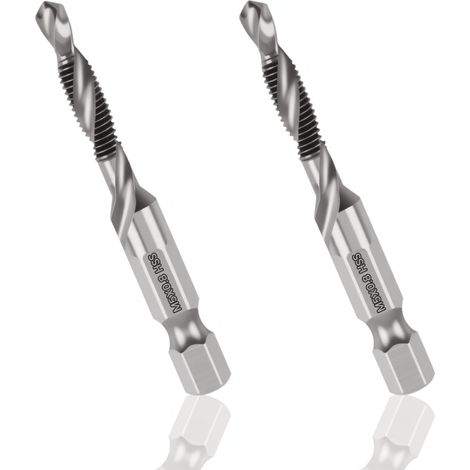 2PCS Foret Et Taraud Combinés, Tige Hexagonale 1/4" M5 X 0,8 Taraud M5 Taraudage de Forage à Flûte En Spirale pour Aciers Non Alliés Et Faiblement Alliés Plaque En Fer Forets à Bois Métal Tendre (1/5)