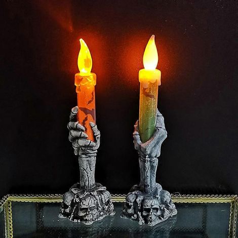 articles pour Halloween : accessoires de décoration pour une ambiance de fête des fantômes, veilleuse fantôme en plastique en forme de main, crâne lumineux et bougie LED. (1/5)