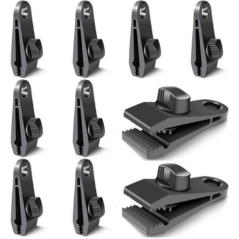 pair Lot de 10 clips de fermeture pour rideaux, bâches, clips pour fixation de bâches, pour tentes, camping, soleil, coupe-vent, accessoires (noir) (1/5)