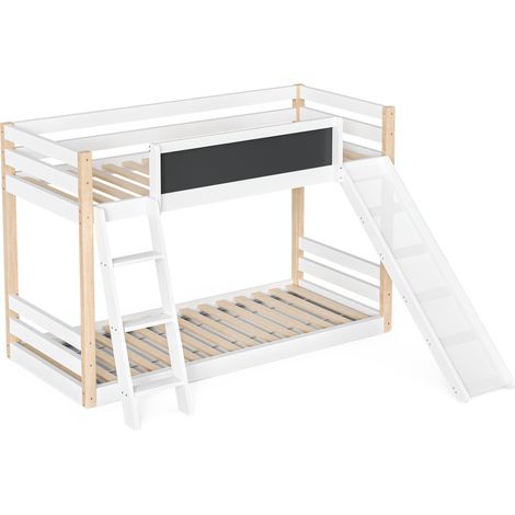 Lit mezzanine pour enfants avec toboggan et escalier, cadre robuste en bois+PB, garde-corps sur 4 côtés, certifié écologique 747, adapté aux matelas 90×200 et 90×190 cm, montage facile (1/5)