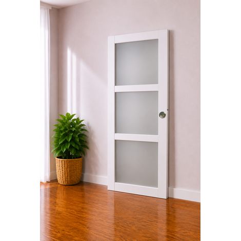 Porte Coulissante Kenya Blanc Vitrée H204 X L93 Cm, Coquilles, Tire Doigt Gd Menuiseries (1/3)