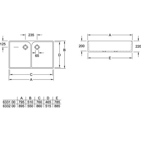 Villeroy & Boch 633200R1 Évier double O.novo 220x895mm