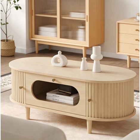 Tisch Wohnzimmertisch Aufbewahrung MDF Holzfarbe HAVRYA (1/5)