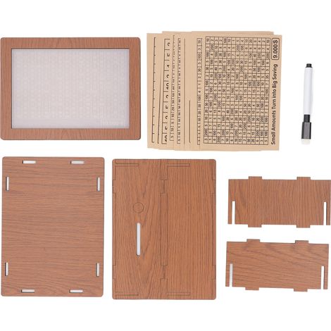Tirelire en Bois avec Compteur Cible d'Épargne Design Mignon Brun Clair 13 Autocollants Inclus Boîte à Monnaie en Bois Massif (1/5)