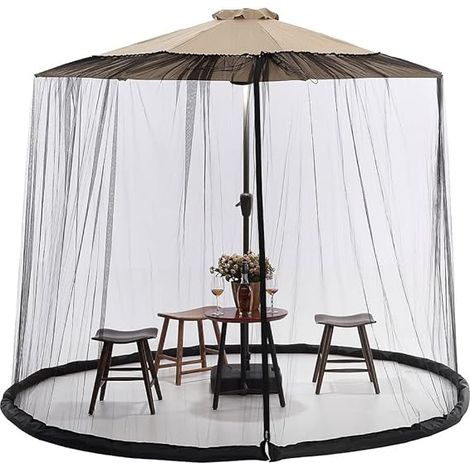 Moustiquaire pour parasol, toile en polyester pour parasol de terrasse, 3,35 à 3,66 m (11 à 12 pi), base lestable (1/4)