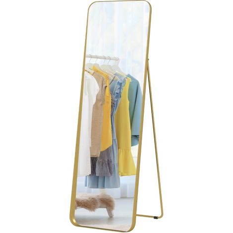 Specchio a figura intera regolabile con cornice in metallo e MDF 160x50 cm colore oro (1/5)