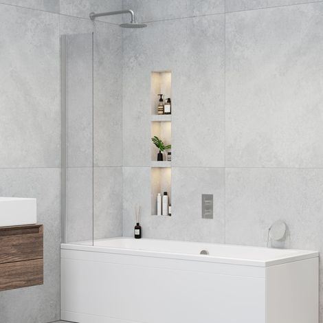 Signature Fixed Single Panel Bath Screen 1500mm H x 300mm W - Silver (1/2)