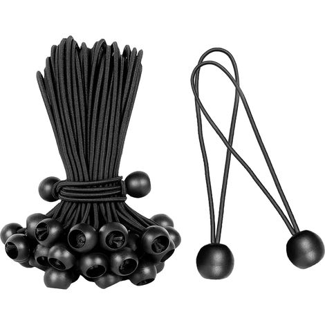 75 tendeurs élastiques avec boule pour bâche 15 cm, tendeur de bâche noir pour bâches, rideaux et affiches (1/5)