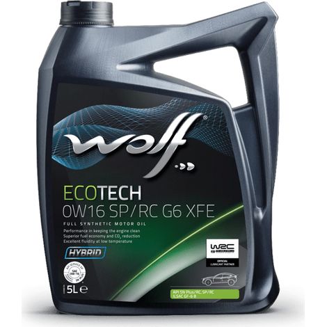 WOLF - Huile moteur ECOTECH 0W16 SP/RC G6 XFE - Bidon de 5 litres - 1047250 - Ce produit de marque WOLF est neuf.