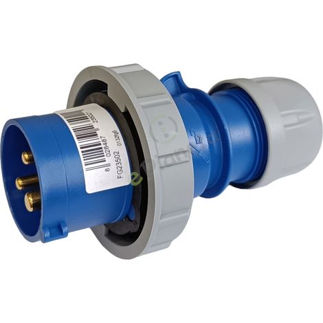 Spina industriale volante 230V CEE 6H 2P + T 16A IP67 per esterno impermeabile blu (1/4)