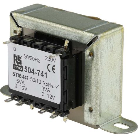 Rs Pro – Transformateur à montage sur châssis 230V c.a. – Sortie 12V c.a. – 2 sorties – Puissance 12VA – Pour projets électriques